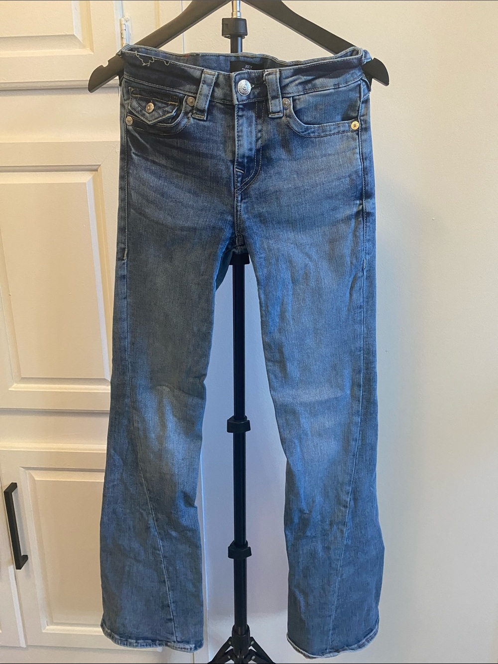 Joey Mid Rise Flare Denim in Medium Blue